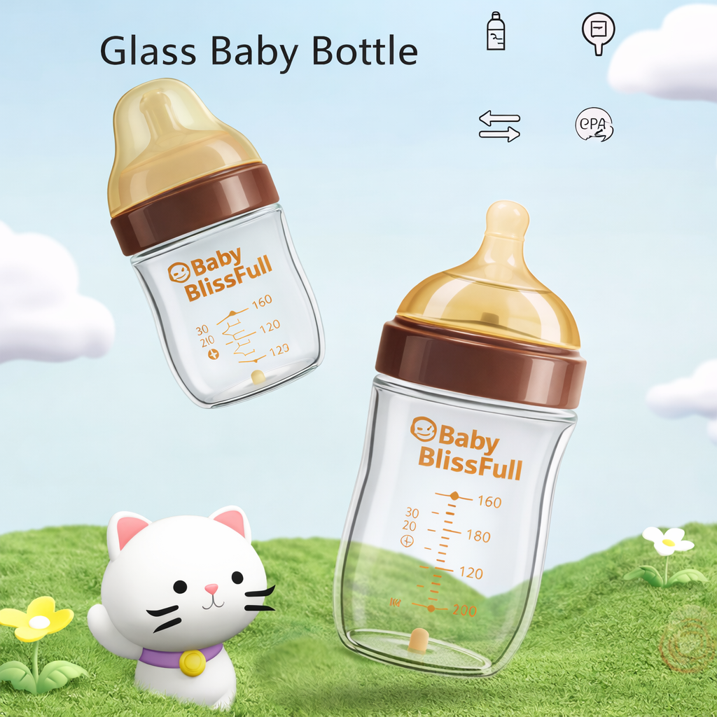 Premium Borosilicate Glass Baby Feeding Bottle (Anti-Colic, Wide Neck)