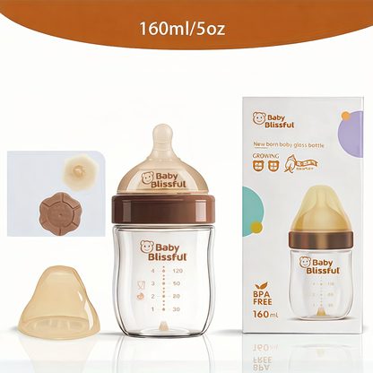 Premium Borosilicate Glass Baby Feeding Bottle (Anti-Colic, Wide Neck)