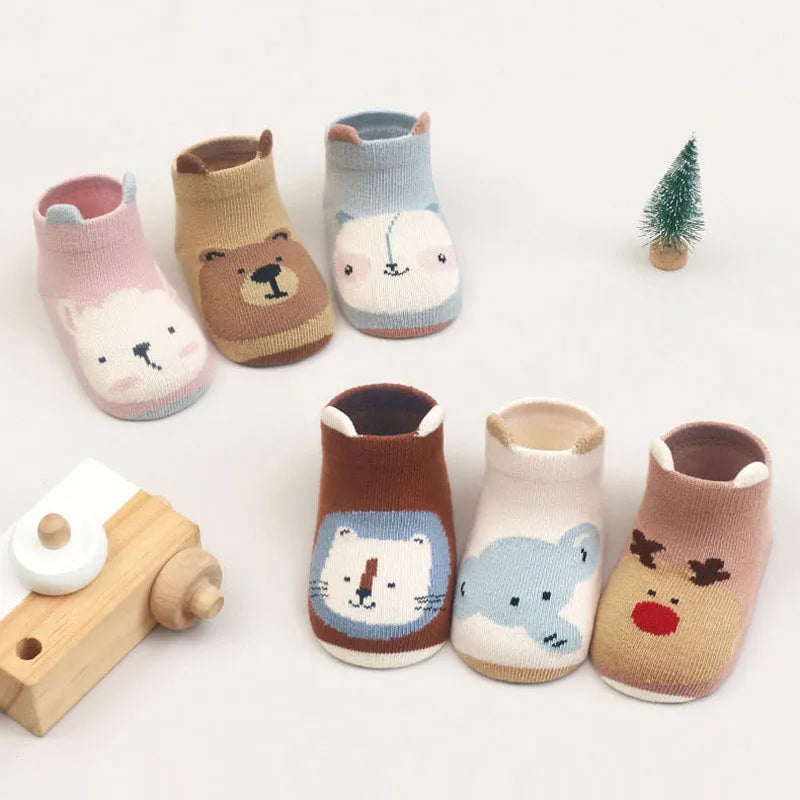 Kids Cotton Non-Slip Floor Socks (6 Pairs) for Boys & Girls Kids